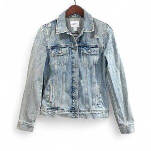 Old Navy Denim Jacket Women’s  Medium Tall Distressed Light Wash Trucker Jean